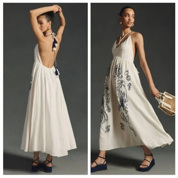 farm rio embroidered open-back dress Thml Clothing Women's Rust Embroidered Dress